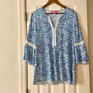 LILLY PULITZER Hollie Tunic Cumulus Blue Blooming Together Women’s Size Large